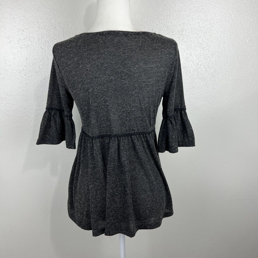 eShakti Blouse Women 0 Grey Short Sleeve Peplum Relaxed Fit Boho Casual Top - Picture 3 of 12